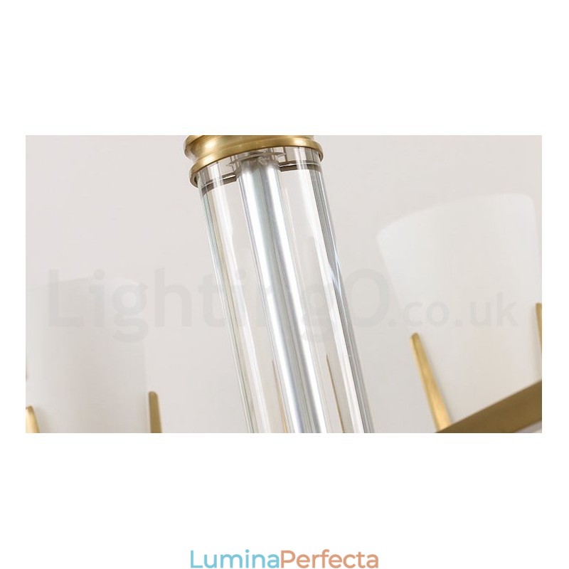 Candelabru cu pandantiv din alamă, retro, vintage, cu abajururi de sticlă