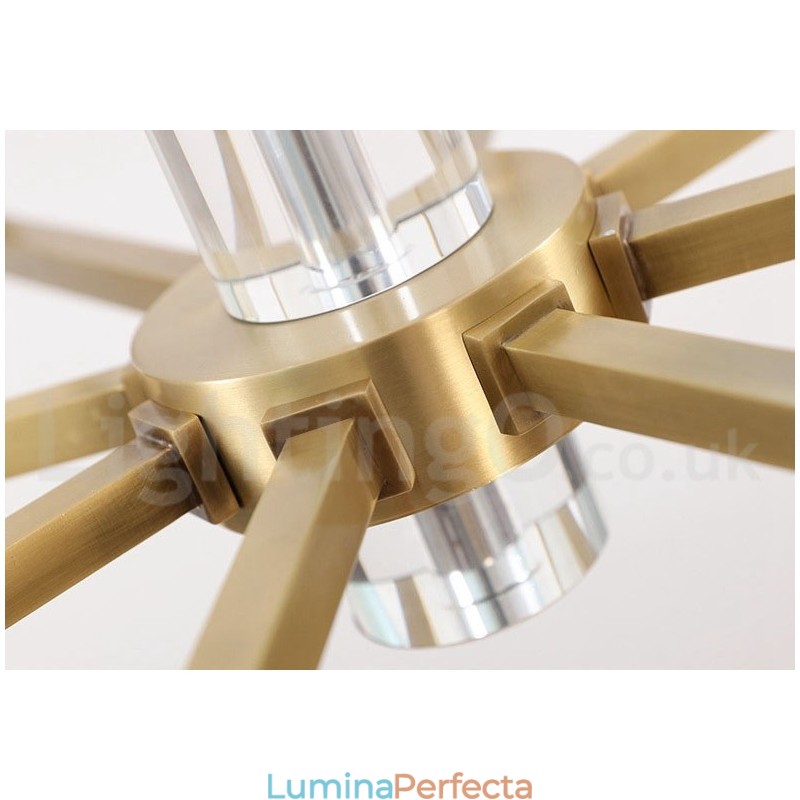 Candelabru cu pandantiv din alamă, retro, vintage, cu abajururi de sticlă