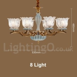 Candelabru cu pandantiv din alamă, retro, vintage, din ceramică, cu abajururi de sticlă