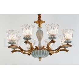 Candelabru cu pandantiv din alamă, retro, vintage, din ceramică, cu abajururi de sticlă