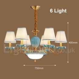 Candelabru cu pandantiv din alamă, retro, vintage, din ceramică, cu nuanțe de țesătură albastră