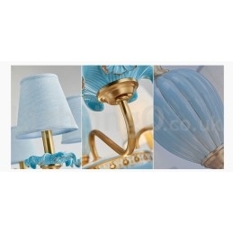 Candelabru cu pandantiv din alamă, retro, vintage, din ceramică, cu nuanțe de țesătură albastră