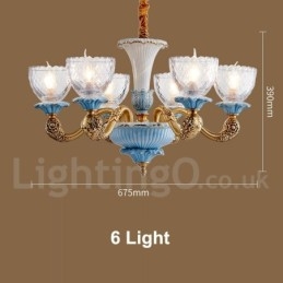 Candelabru cu pandantiv din alamă din ceramică, retro, vintage, cu abajururi de sticlă