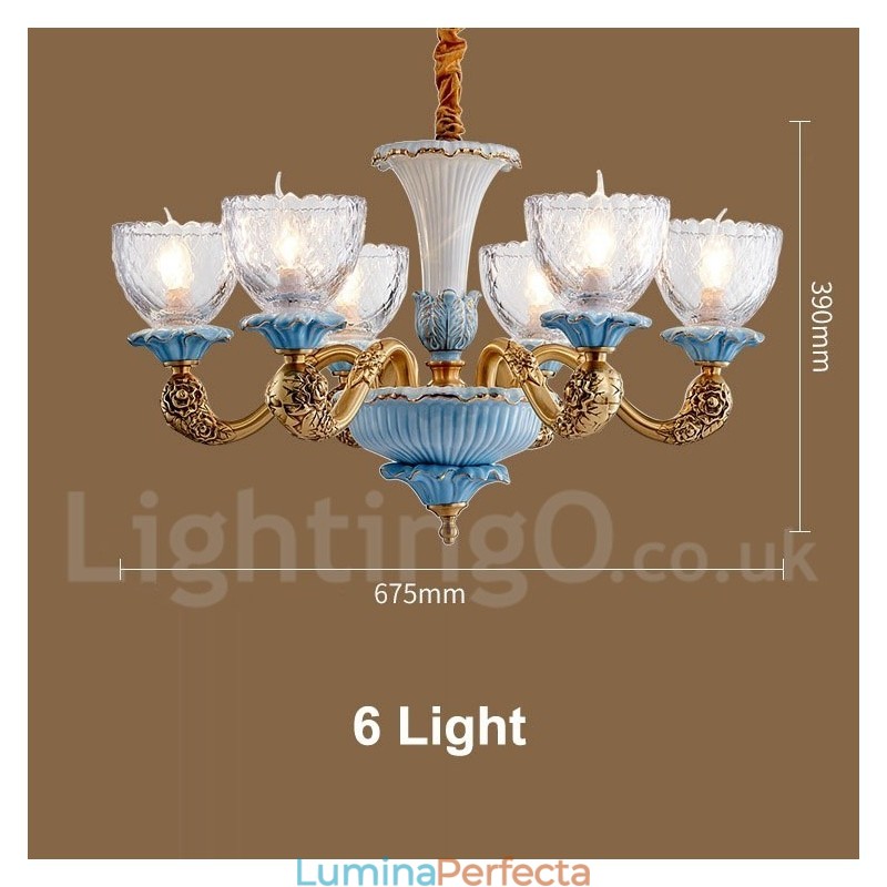 Candelabru cu pandantiv din alamă din ceramică, retro, vintage, cu abajururi de sticlă