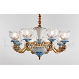 Candelabru cu pandantiv din alamă din ceramică, retro, vintage, cu abajururi de sticlă