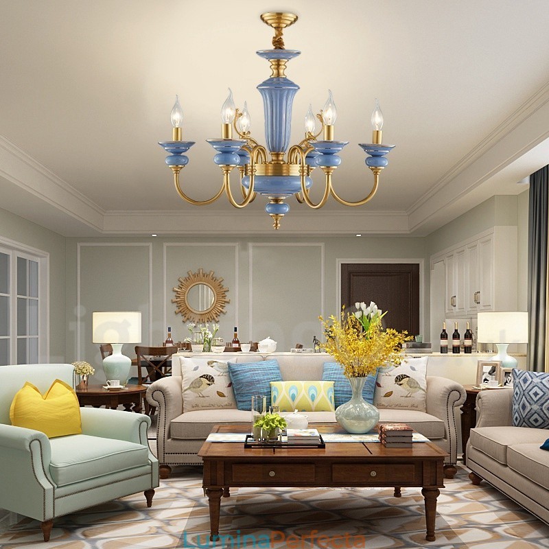 Candelabru cu pandantiv din alamă, retro, vintage, din ceramică