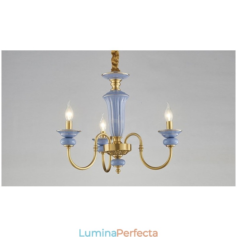 Candelabru cu pandantiv din alamă, retro, vintage, din ceramică