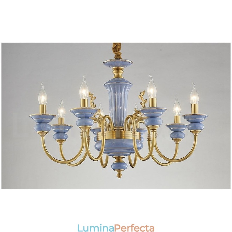 Candelabru cu pandantiv din alamă, retro, vintage, din ceramică