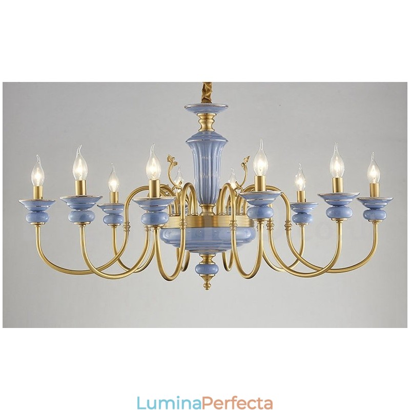 Candelabru cu pandantiv din alamă, retro, vintage, din ceramică