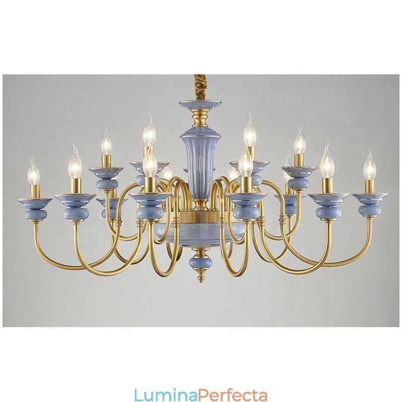 Candelabru cu pandantiv din alamă, retro, vintage, din ceramică