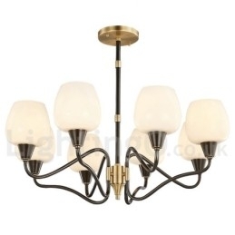 Candelabru cu pandantiv din alamă, retro, vintage, cu abajururi de sticlă