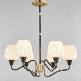 Candelabru cu pandantiv din alamă, retro, vintage, cu abajururi de sticlă