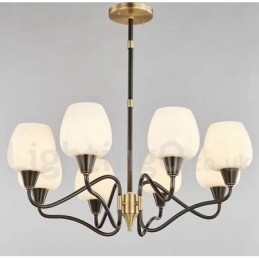 Candelabru cu pandantiv din alamă, retro, vintage, cu abajururi de sticlă