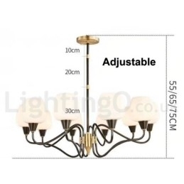 Candelabru cu pandantiv din alamă, retro, vintage, cu abajururi de sticlă