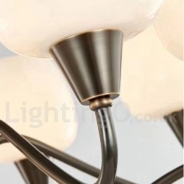 Candelabru cu pandantiv din alamă, retro, vintage, cu abajururi de sticlă