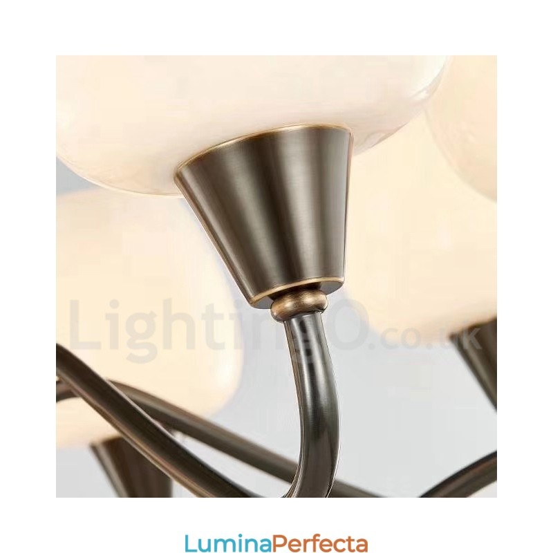 Candelabru cu pandantiv din alamă, retro, vintage, cu abajururi de sticlă