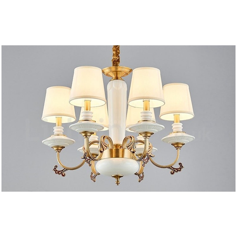Candelabru de lumânare cu pandantiv din alamă, vintage, din ceramică, cu nuanțe de material textil