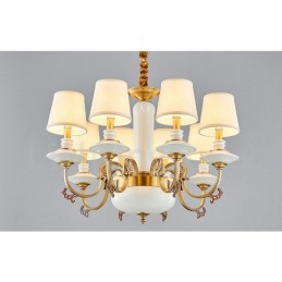 Candelabru de lumânare cu pandantiv din alamă, vintage, din ceramică, cu nuanțe de material textil