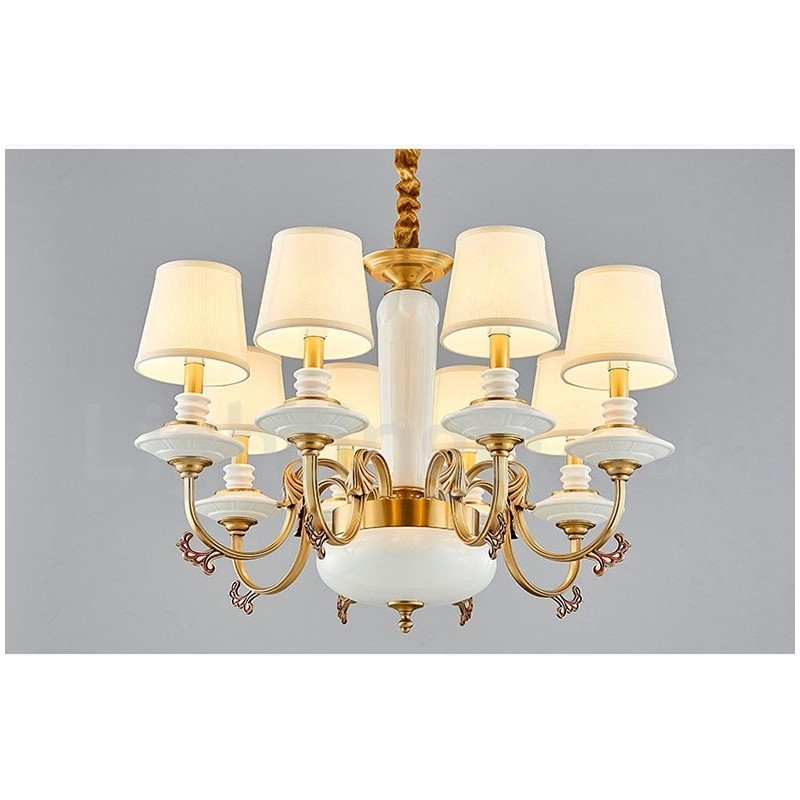 Candelabru de lumânare cu pandantiv din alamă, vintage, din ceramică, cu nuanțe de material textil