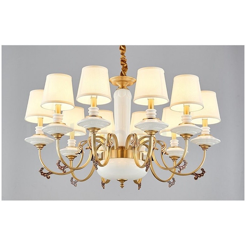 Candelabru de lumânare cu pandantiv din alamă, vintage, din ceramică, cu nuanțe de material textil