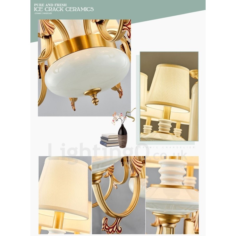 Candelabru de lumânare cu pandantiv din alamă, vintage, din ceramică, cu nuanțe de material textil