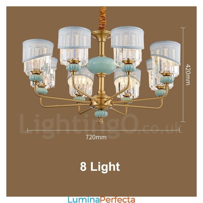 Candelabru de lumânare cu pandantiv din alamă pură, rustic, retro, vintage, din alamă, cu lumânare, cu nuanțe de material și cristal
