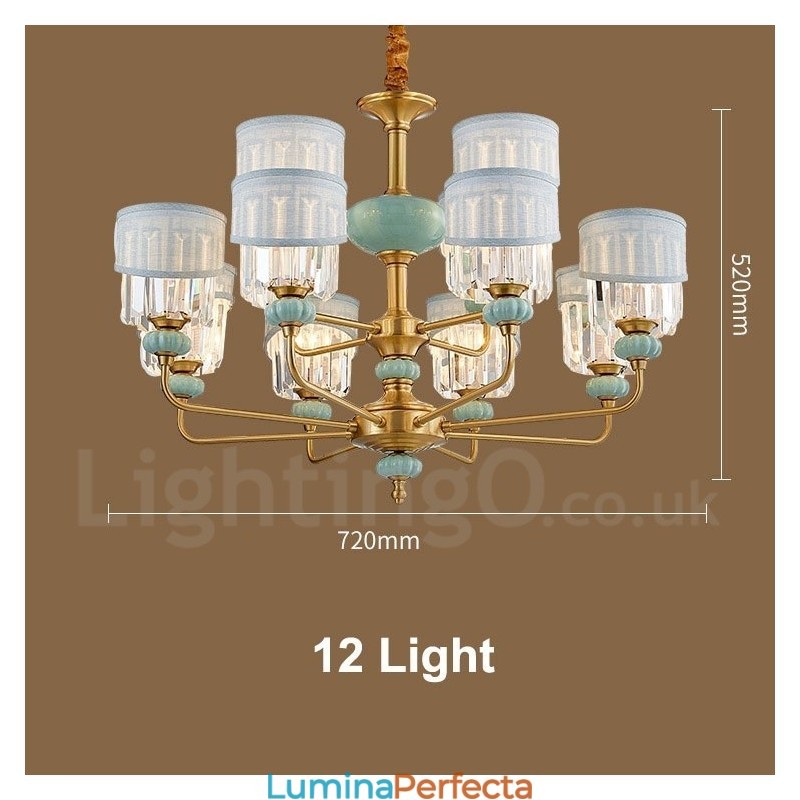 Candelabru de lumânare cu pandantiv din alamă pură, rustic, retro, vintage, din alamă, cu lumânare, cu nuanțe de material și cristal