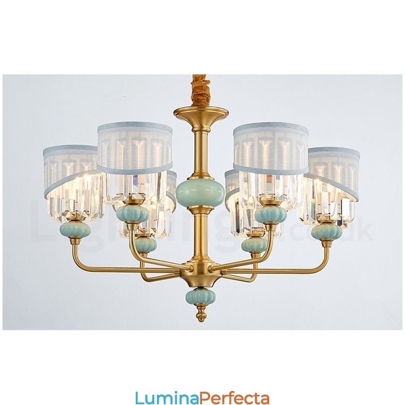 Candelabru de lumânare cu pandantiv din alamă pură, rustic, retro, vintage, din alamă, cu lumânare, cu nuanțe de material și cristal