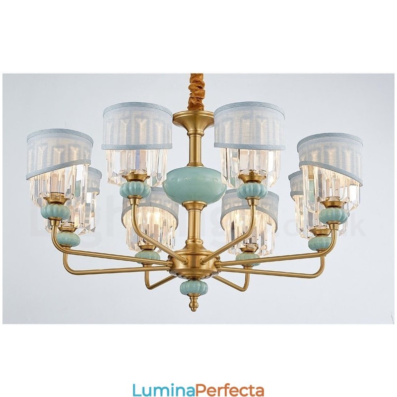 Candelabru de lumânare cu pandantiv din alamă pură, rustic, retro, vintage, din alamă, cu lumânare, cu nuanțe de material și cristal