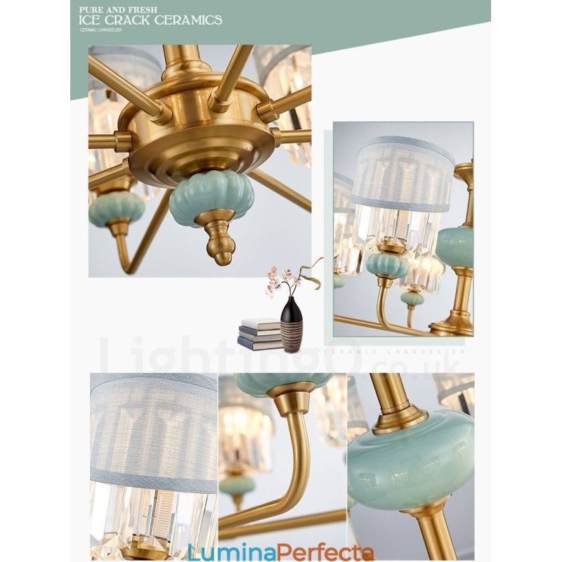 Candelabru de lumânare cu pandantiv din alamă pură, rustic, retro, vintage, din alamă, cu lumânare, cu nuanțe de material și cristal
