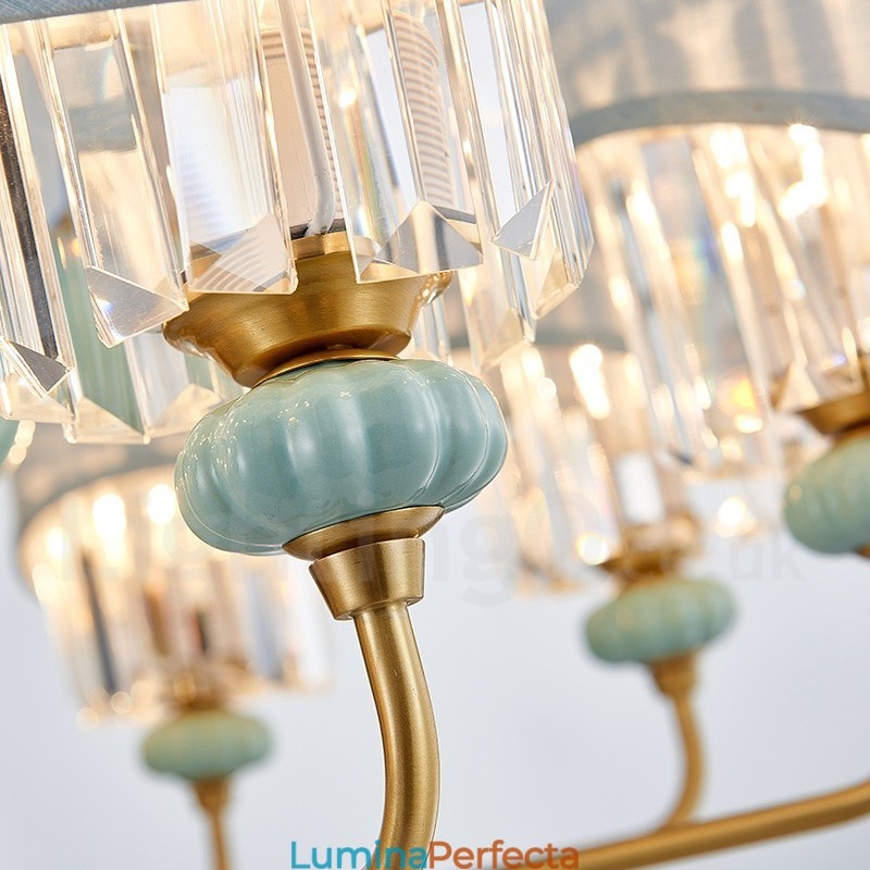 Candelabru de lumânare cu pandantiv din alamă pură, rustic, retro, vintage, din alamă, cu lumânare, cu nuanțe de material și cristal