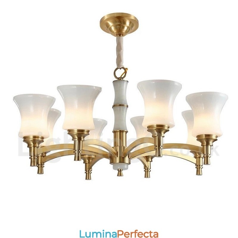 Candelabru cu pandantiv din alamă din alamă, luxos, rustic, retro, epocă, din alamă, cu abajururi de sticlă