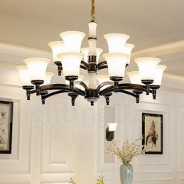 Candelabru cu pandantiv din alamă din alamă, luxos, rustic, retro, epocă, din alamă, cu abajururi de sticlă