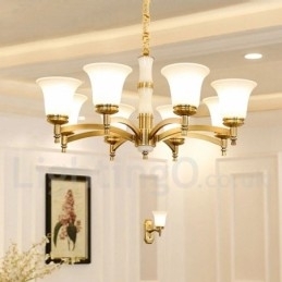 Candelabru cu pandantiv din alamă din alamă, luxos, rustic, retro, epocă, din alamă, cu abajururi de sticlă
