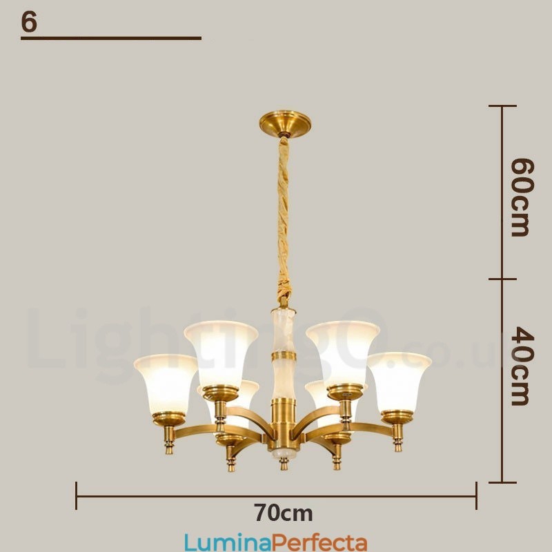 Candelabru cu pandantiv din alamă din alamă, luxos, rustic, retro, epocă, din alamă, cu abajururi de sticlă