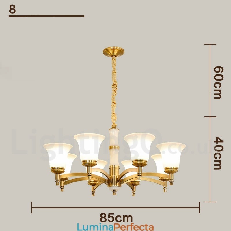 Candelabru cu pandantiv din alamă din alamă, luxos, rustic, retro, epocă, din alamă, cu abajururi de sticlă