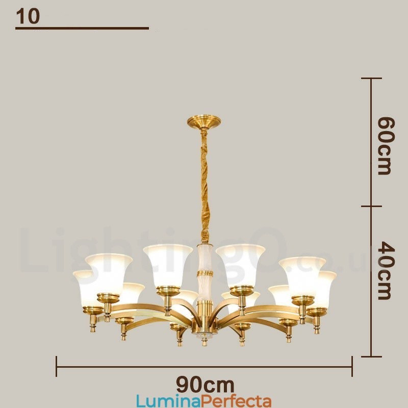 Candelabru cu pandantiv din alamă din alamă, luxos, rustic, retro, epocă, din alamă, cu abajururi de sticlă