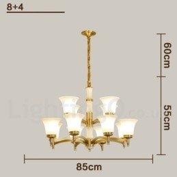 Candelabru cu pandantiv din alamă din alamă, luxos, rustic, retro, epocă, din alamă, cu abajururi de sticlă