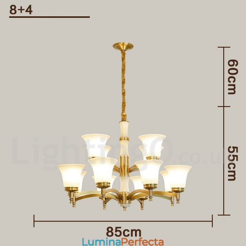Candelabru cu pandantiv din alamă din alamă, luxos, rustic, retro, epocă, din alamă, cu abajururi de sticlă