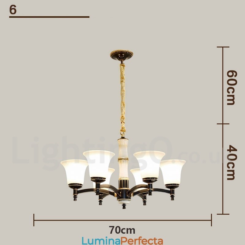 Candelabru cu pandantiv din alamă din alamă, luxos, rustic, retro, epocă, din alamă, cu abajururi de sticlă