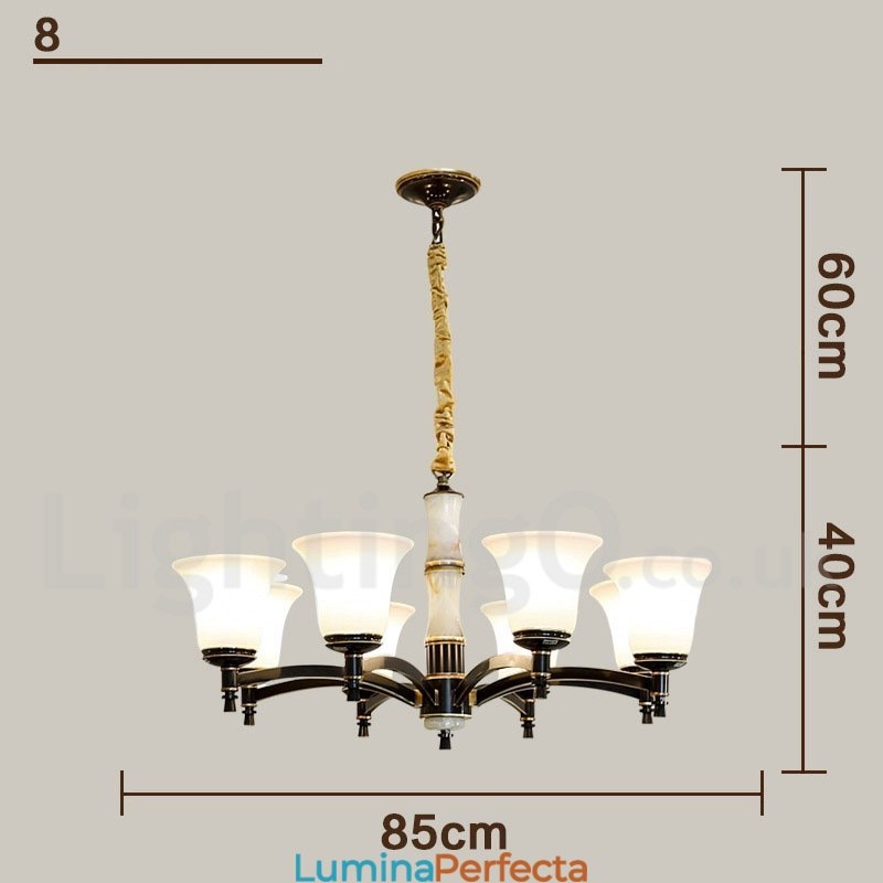 Candelabru cu pandantiv din alamă din alamă, luxos, rustic, retro, epocă, din alamă, cu abajururi de sticlă