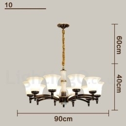 Candelabru cu pandantiv din alamă din alamă, luxos, rustic, retro, epocă, din alamă, cu abajururi de sticlă