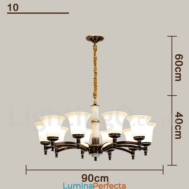 Candelabru cu pandantiv din alamă din alamă, luxos, rustic, retro, epocă, din alamă, cu abajururi de sticlă