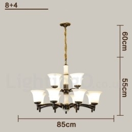 Candelabru cu pandantiv din alamă din alamă, luxos, rustic, retro, epocă, din alamă, cu abajururi de sticlă