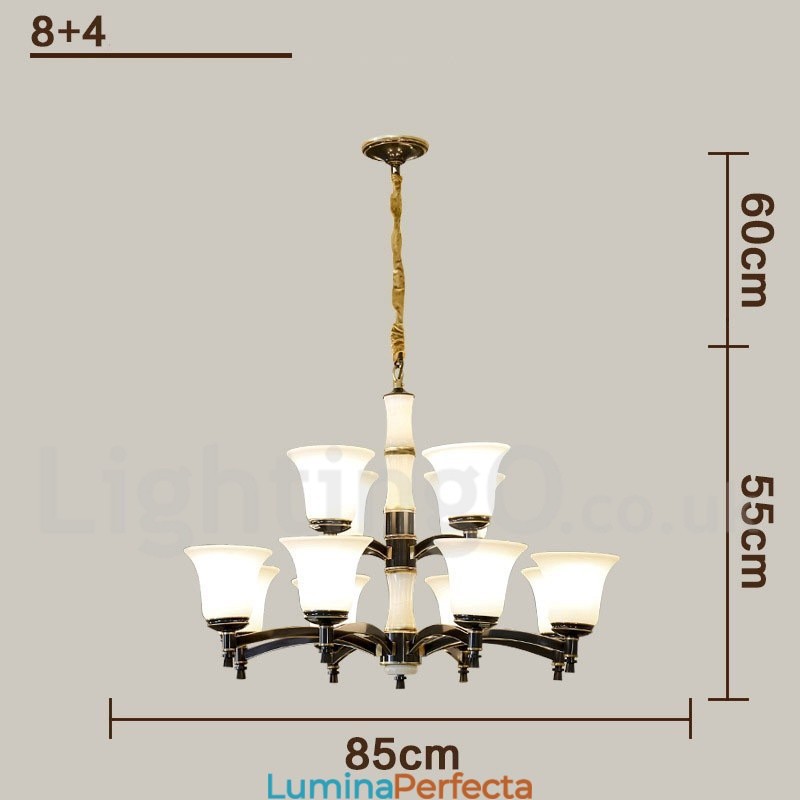 Candelabru cu pandantiv din alamă din alamă, luxos, rustic, retro, epocă, din alamă, cu abajururi de sticlă