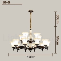 Candelabru cu pandantiv din alamă din alamă, luxos, rustic, retro, epocă, din alamă, cu abajururi de sticlă
