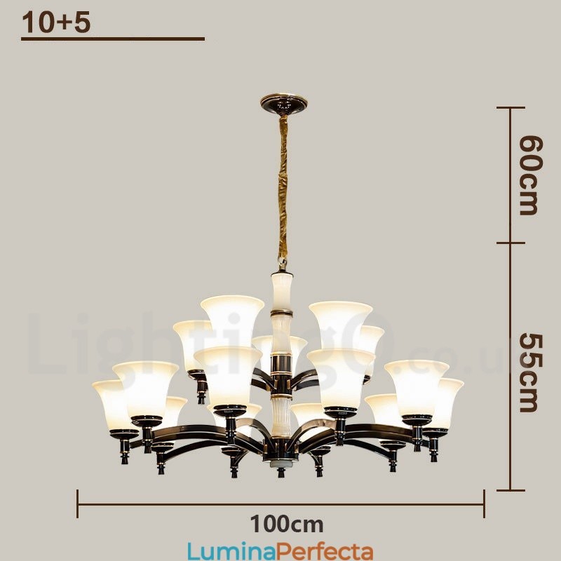 Candelabru cu pandantiv din alamă din alamă, luxos, rustic, retro, epocă, din alamă, cu abajururi de sticlă