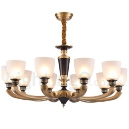 Candelabru de lumânare cu pandantiv din alamă, rustic, retro, de lux, din alamă pură, cu abajururi de sticlă