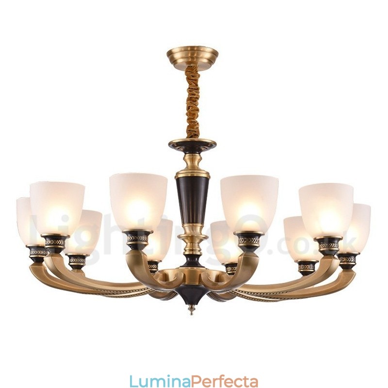 Candelabru de lumânare cu pandantiv din alamă, rustic, retro, de lux, din alamă pură, cu abajururi de sticlă