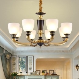 Candelabru de lumânare cu pandantiv din alamă, rustic, retro, de lux, din alamă pură, cu abajururi de sticlă
